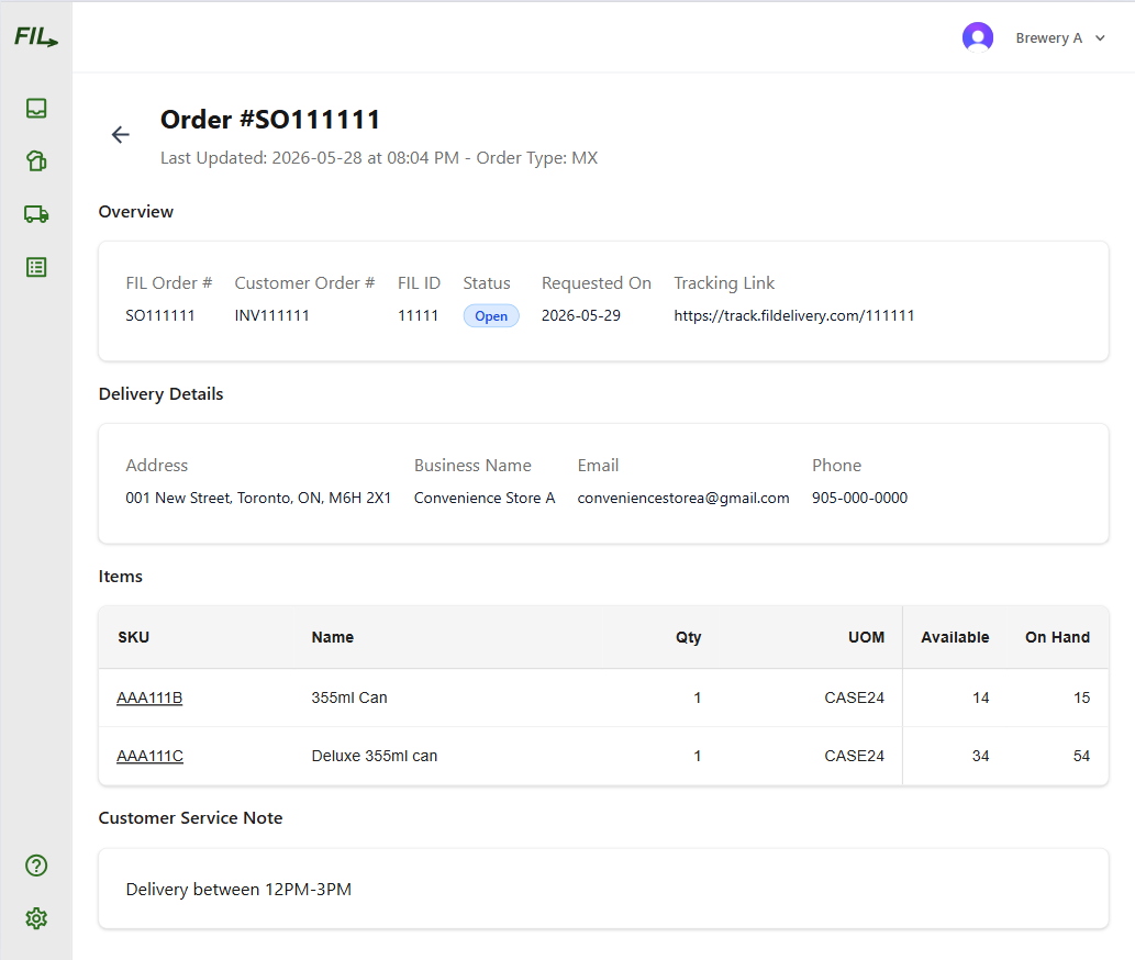 MyFIL order detail view